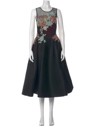Pre-owned Jovani Crew Neck Midi Length Dress In Black