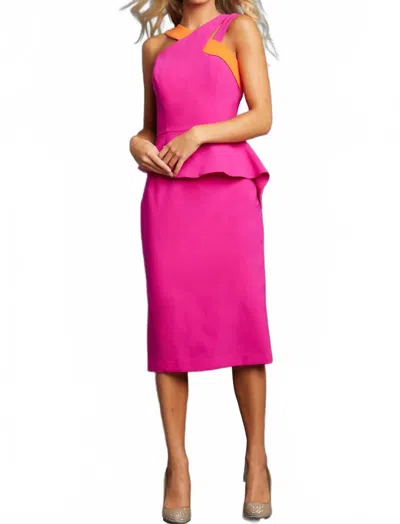 Jovani Criss Cross Halter Short Dress In Fuschia/orange In Pink