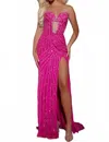 Jovani Crystal Embellished Gown With Keyhole Cutout In Fuchsia In Pink