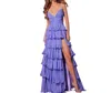 Jovani Cutout Tiered V Neck Gown In Purple