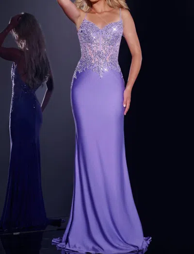 Jovani 42221 Long Fitted Formal Beaded Applique Corset Prom Dress In Purple
