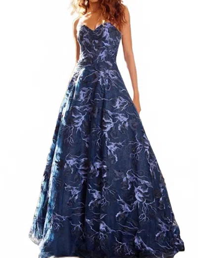 Jovani Elegant A-line Gown In Navy In Blue