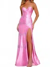 Jovani Elegant Strapless Gown With Beaded Embellishments And Side Slit In Pink In Pink