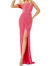 Jovani Long Off Shoulder Beaded Prom Dress In Neon Pink In Pink