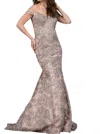 Jovani Embellished Belt Off The Shoulder Mermaid Gown In Blush In Gold