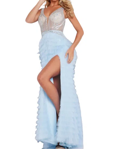 Jovani Embellished Bodice Dress In Lt. Blue In Multi
