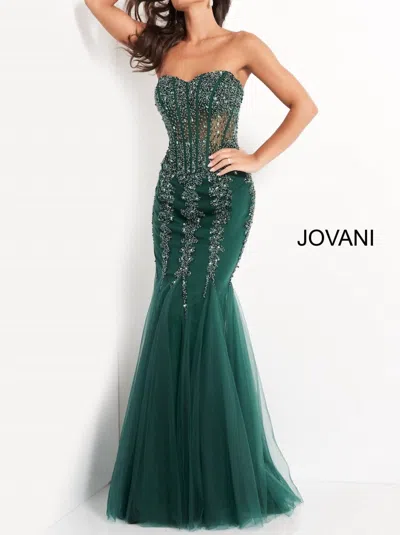 Jovani Embellished Corset Bodice Prom Dress In Emerald In Green