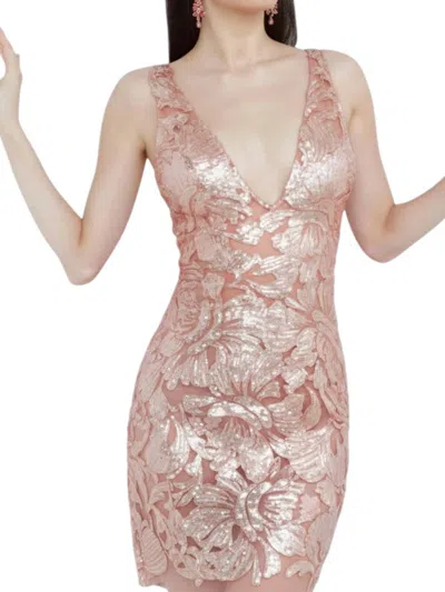 Jovani Embellished Fitted Cocktail Dress In Rose Gold In Pink