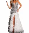 Jovani Embellished Ruffled Cut Glass Gown In Ivory