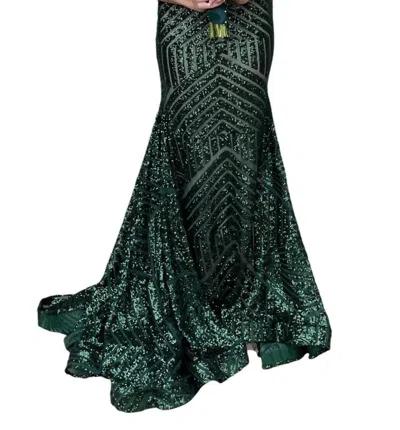 Jovani Embellished Sexy Low V Party Dress In Hunter Green