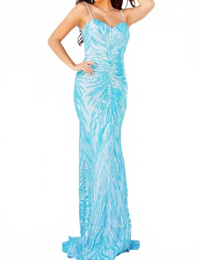 Jovani Embellished Tie Back Dress In Iridescent Blue