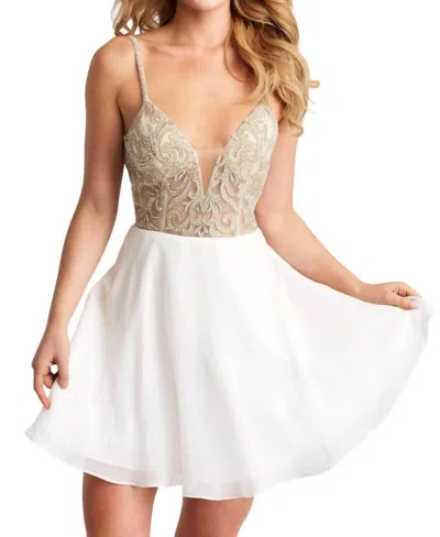 Jovani Embellished Top Short Dress In Ivory/gold In White