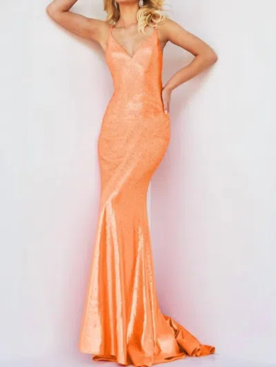 Jovani Embellished V Neck Party Dress In Orange