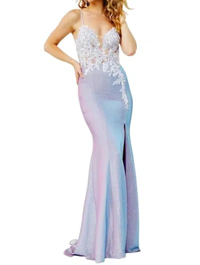 Jovani Embroidered Bodice Fitted Prom Dress In Lilac In Blue