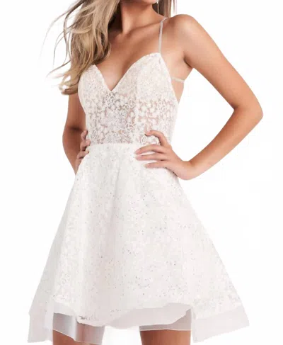 Jovani Embroidered Fit And Flare Short Dress In Off White