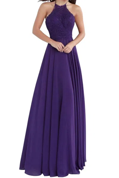 Jovani Embroidered Halter Neck A-line Dress In Purple