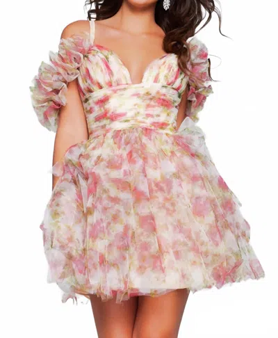 Jovani 40505 Printed Ruffle A Line Short Floral Cocktail Dress In Multi