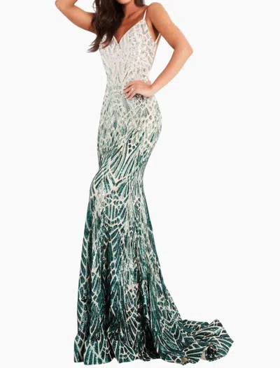 Jovani Evening Gown In Silver/green In Multi