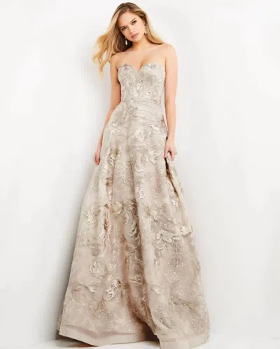 Jovani Exquisite Strapless Gown In Champagne In Pattern