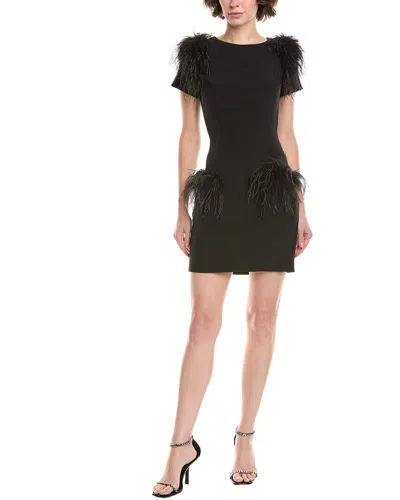 Jovani Feather-trim Cocktail Dress In Black