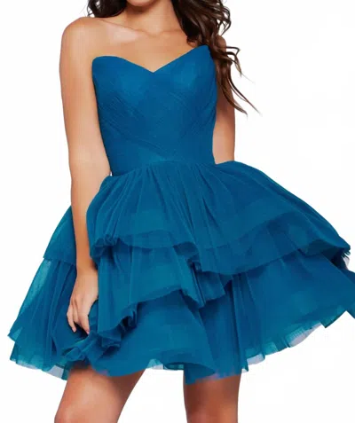 Jovani Fit And Flare Strapless Dress In Peacock In Brown