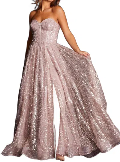 Jovani Fit And Flare Sweetheart Neckline Dress In Mauve In Multi