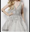 Jovani Fitted And Flare In Taupe In Grey