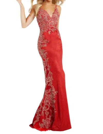 Jovani Fitted Embroidered Prom Dress In Red