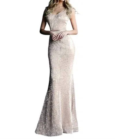 Jovani Fitted Sequin Embellished Prom Dress In Off White In Neutral