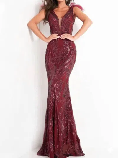 Jovani Fitted Sequin Gown In Merlot In Burgundy