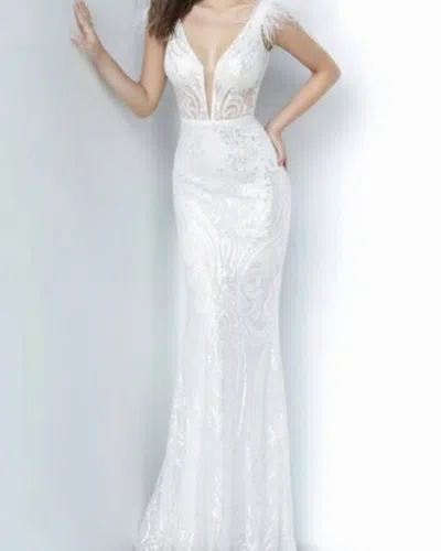 Jovani Fitted Sequin Gown In White