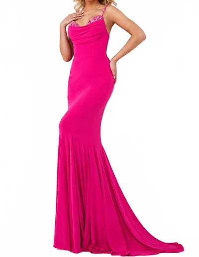 Jovani Fitted Spaghetti Strap Dress In Hot Pink