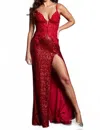 Jovani Floral Bodice Dress In Red In Red