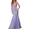 Jovani Floral Embellished Corset Prom Dress In Blue Multi