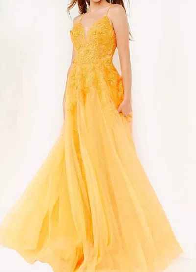 Jovani Floral Embroidered Prom Gown In Orange
