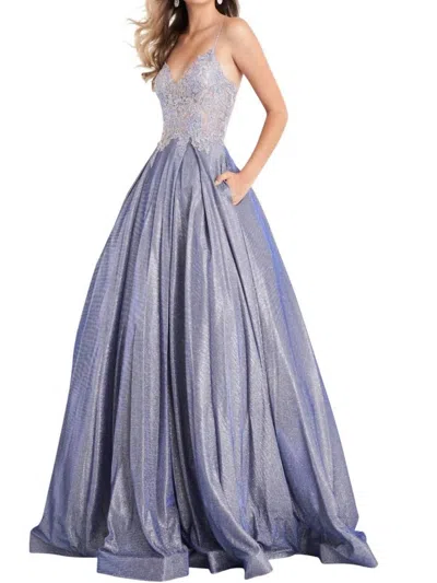 Jovani Floral Embroidered V-neck Ballgown In Periwinkle In Purple