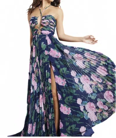 Jovani Floral Gown In Navy Multi
