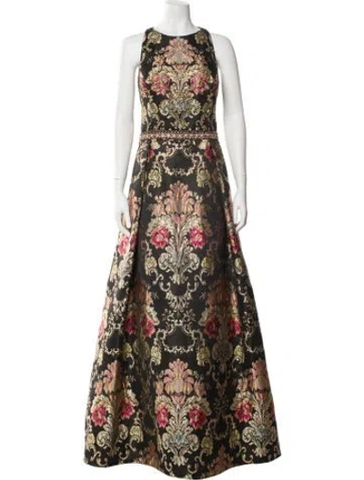 Pre-owned Jovani Floral Print Long Dress In Black