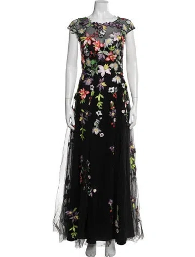 Pre-owned Jovani Floral Print Long Dress In Black