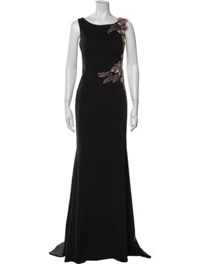 Pre-owned Jovani Floral Print Long Dress In Black