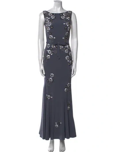 Pre-owned Jovani Floral Print Long Dress In Blue