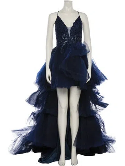 Pre-owned Jovani Floral Print Long Dress In Blue