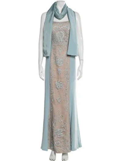 Pre-owned Jovani Floral Print Long Dress In Blue