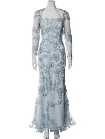 Pre-owned Jovani Floral Print Long Dress In Blue