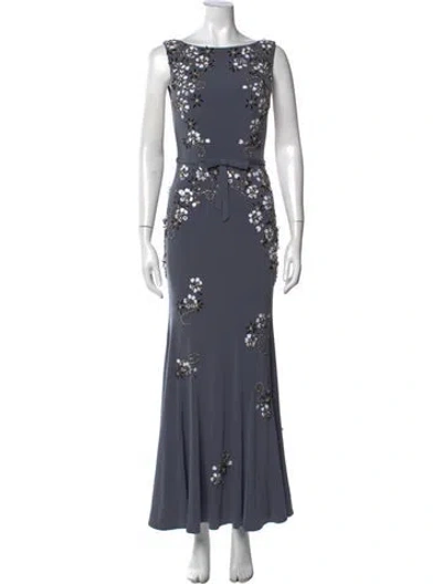 Pre-owned Jovani Floral Print Long Dress In Blue