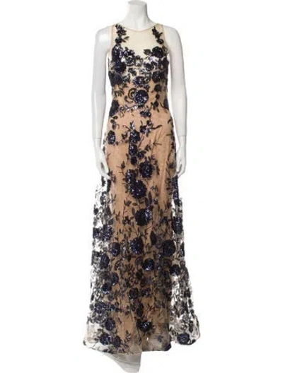 Pre-owned Jovani Floral Print Long Dress In Brown