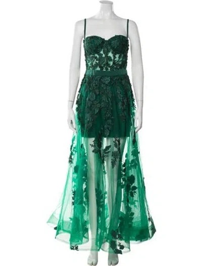 Pre-owned Jovani Floral Print Long Dress In Green