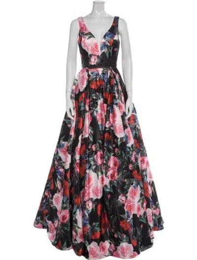 Pre-owned Jovani Floral Print Long Dress In Multicolor