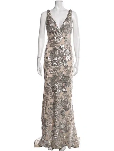 Pre-owned Jovani Floral Print Long Dress In Neutral