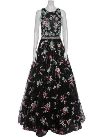Pre-owned Jovani Floral Print Long Dress W/ Tags In Black